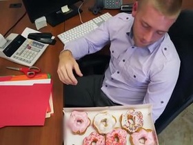 Queer guy gives head in the office to homosexual in Point of view