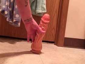 Fresh huge fake penis opening up my taut sissy asshole for the first-ever time ass fucking slut instructing
